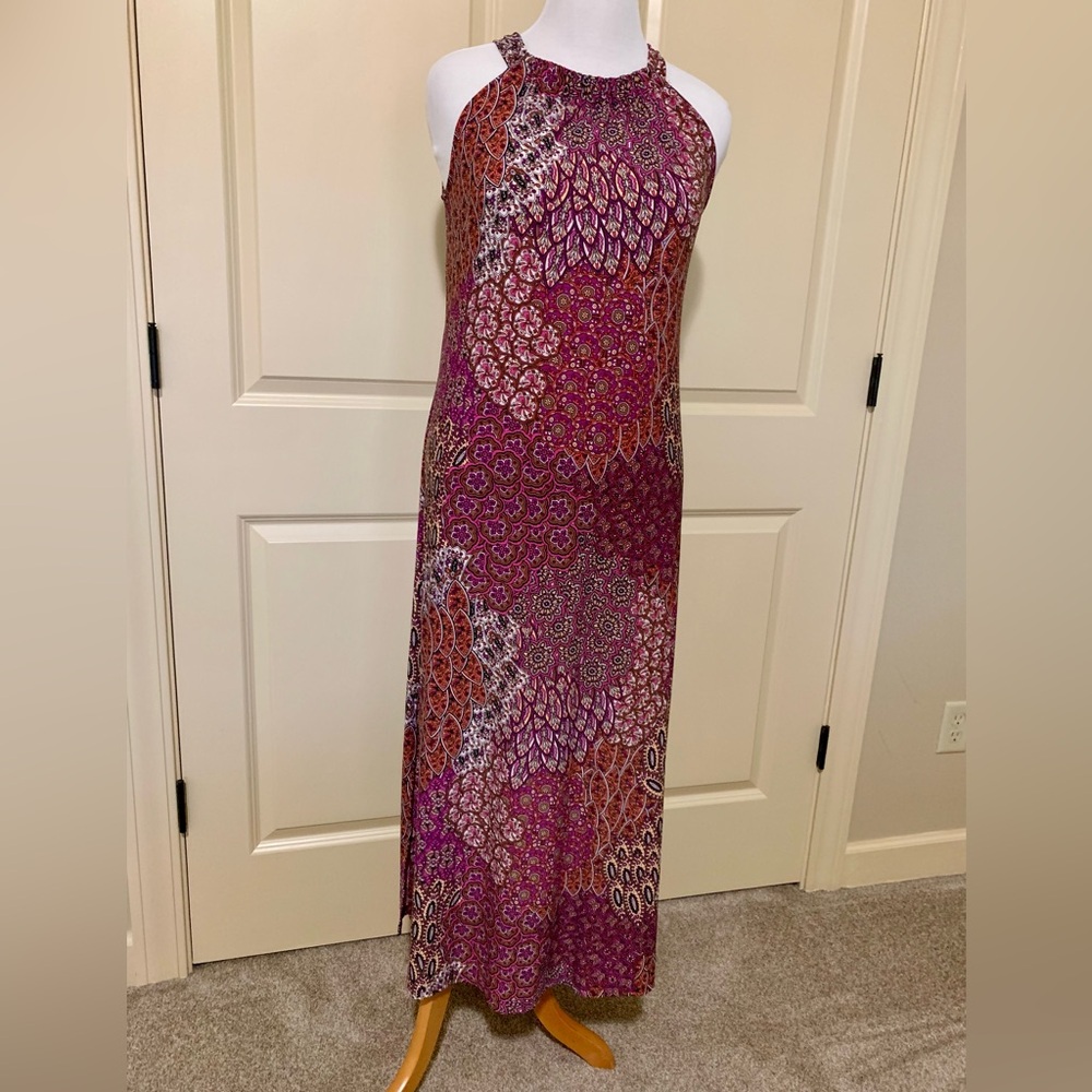 Anne Klein Multicolor High Neck Maxi Dress Sleeveless Halter Style